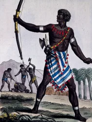 Guerriero Anzikos, Africa, incisione da Encyclopedia of voyages