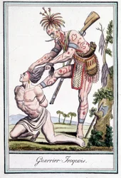 Guerriero Irochese che scalpa il suo nemico - in "Enciclopedia dei viaggi" di Grasset St Sauveur, Parigi