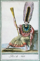 Re di Tahiti, Isole della Società, incisione a colori da un disegno di Labrousse da Encyclopedie des Voyages di Jacques Grasset de Saint-Sauveur