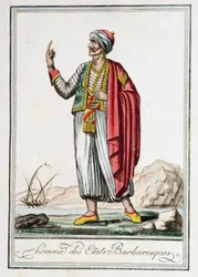Uomo degli Stati Barbari, "Encyclopedie of Voyages" di J. Grasset Saint-Sauveur (Saint Sauveur)