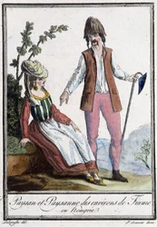 Contadino e contadina di Fiume (Croazia) - in "Encyclopedia of Travels" di Grasset St Sauveur, ed. 1796 (incisione)