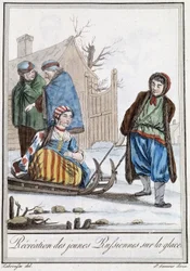 Ricreazione delle giovani russe su una slitta (Russi) - in "Enciclopedia dei viaggi" di Grasset Saint Sauveur, ed. Parigi 1796