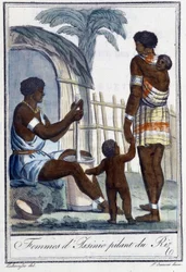 Donne di Issinie che pestano il riso - in "Enciclopedia dei viaggi" di Grasset St Sauveur, ed. 1796