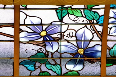 Nancy (dipartimento 54), Art Nouveau, “La vetrata alle Clematidi” (1901) - dettaglio, Vetrata di Jacques Gruber (1870-1936), al Crédit Lyonnais, rue St Georges
