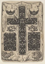 Croce latina con uccelli e motivi più piccoli, ca. 1614-19