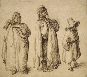 Due studi di una donna rom e un ragazzo rom con un grande cappello, c.1605