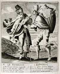 Illustrazione incisa del XVII secolo tratta da una raccolta di proverbi. Parigi 1657-1663. Di Jacques Lagniet (1620-1675). Incisore francese. Da lui provengono molte incisioni socialmente critiche e immagini di scherno, come le sue illustrazioni a volte gr
