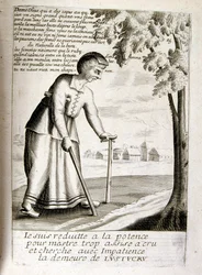 Illustrazione incisa del XVII secolo tratta da una raccolta di proverbi. Parigi 1657-1663. Di Jacques Lagniet (1620-1675). Incisore francese. Da lui provengono molte incisioni socialmente critiche e immagini di scherno, come le sue illustrazioni a volte gr