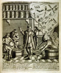 Illustrazione incisa del XVII secolo tratta da una raccolta di proverbi. Parigi 1657-1663. Di Jacques Lagniet (1620-1675). Incisore francese. Da lui provengono molte incisioni socialmente critiche e immagini di scherno, come le sue illustrazioni a volte gr