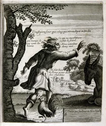 Illustrazione incisa del XVII secolo tratta da una raccolta di proverbi. Parigi 1657-1663. Di Jacques Lagniet (1620-1675). Incisore francese. Da lui provengono molte incisioni socialmente critiche e immagini di scherno, come le sue illustrazioni a volte gr