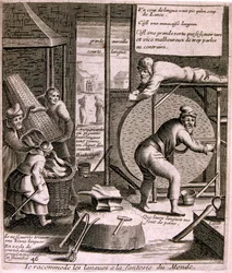 Illustrazione incisa del XVII secolo tratta da una raccolta di proverbi. Parigi 1657-1663. Di Jacques Lagniet (1620-1675). Incisore francese. Da lui provengono molte incisioni socialmente critiche e immagini di scherno, come le sue illustrazioni a volte gr