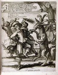 Illustrazione incisa del XVII secolo tratta da una raccolta di proverbi. Parigi 1657-1663. Di Jacques Lagniet (1620-1675). Incisore francese. Da lui provengono molte incisioni socialmente critiche e immagini di scherno, come le sue illustrazioni a volte gr