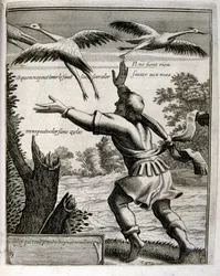 Illustrazione incisa del XVII secolo tratta da una raccolta di proverbi. Parigi 1657-1663. Di Jacques Lagniet (1620-1675). Incisore francese. Da lui provengono molte incisioni socialmente critiche e immagini di scherno, come le sue illustrazioni a volte gr