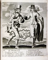 Illustrazione incisa del XVII secolo tratta da una raccolta di proverbi. Parigi 1657-1663. Di Jacques Lagniet (1620-1675). Incisore francese. Da lui provengono molte incisioni socialmente critiche e immagini di scherno, come le sue illustrazioni a volte gr