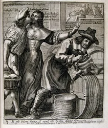 Illustrazione incisa del XVII secolo tratta da una raccolta di proverbi. Parigi 1657-1663. Di Jacques Lagniet (1620-1675). Incisore francese. Da lui provengono molte incisioni socialmente critiche e immagini di scherno, come le sue illustrazioni a volte gr