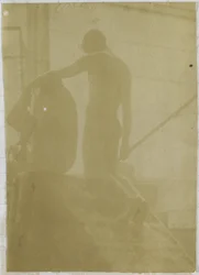 Studio di un modello maschile nudo, inginocchiato e visto di schiena, nello studio di Jacques de Lalaing