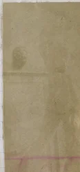 Studio di un modello maschile nudo, in piedi e visto di spalle, nell