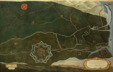 Mappa di Damme e delle Fortezze di Confine Spagnole vicino a Sluis