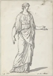 Scultura classica di una donna con un braccio teso
