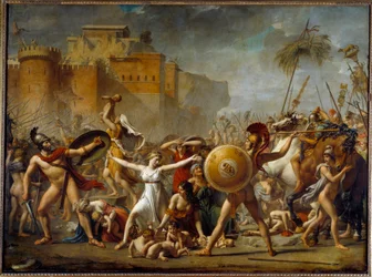 Le Sabine che intercedono tra i loro mariti romani (a destra) e i loro fratelli sabini (a sinistra) mostrando loro i figli
