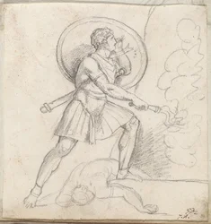 Guerriero con scudo e torcia
