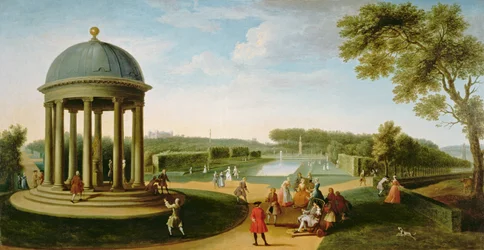 Il teatro della regina dalla Rotonda, Stowe House, Bucks, con Lord Cobham e Charles Bridgeman