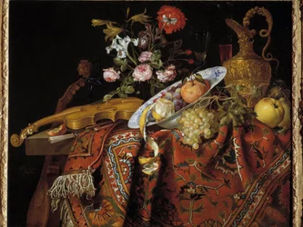 Natura morta con violino e acquamarina