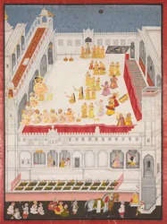 Maharana Jagat Singh che assiste al Raslila, 1736
