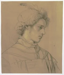 Giovane con cappello piumato di tre quarti