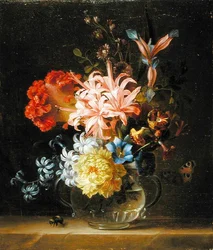 Natura Morta di Fiori in un Vaso di Vetro, con un Calabrone e una Farfalla