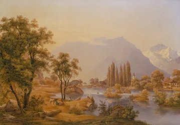 Veduta del Fiume Aare e Interlaken con la Chiesa del Monastero