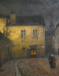 Un angolo di strada a Praga, circa 1900