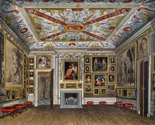 Sala riunioni, incisione di Daniel Havell, basata su un disegno di James Stephanoff, da The History of the Royal Residences
