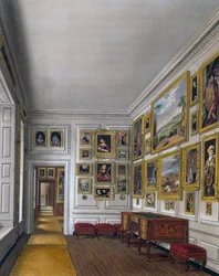 Sala delle udienze della Regina, incisione di William James Bennett (1787-1844), basata sul progetto di James Stephanoff (ca 1788-1874), da The History of the Royal Residences