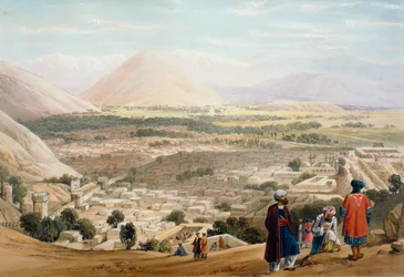 Kabul dalla cittadella, mostrando la vecchia città murata, Prima guerra anglo-afghana