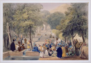 Il Viale alla Tomba di Baber, da Schizzi in Afghanistan, inciso da Charles Haghe e Louis Haghe, pubblicato da Henry Graves, 1842