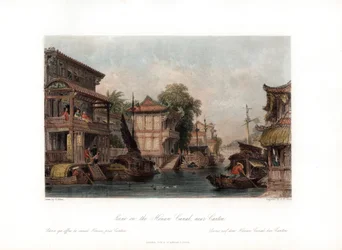 Scena sul canale Honan, vicino a Canton, Cina, c1840