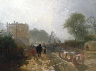 Posa di tubi mostruosi dal New River, c1820-1870