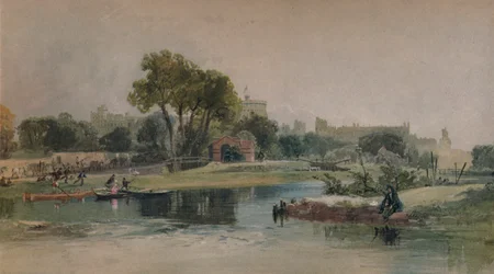 Castello di Windsor dal campo di gioco di Eton, c1838