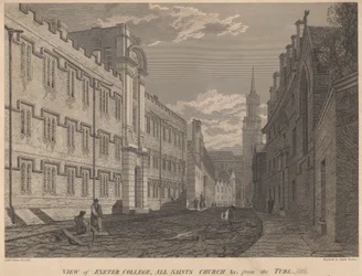 Veduta del Exeter College, All Saints Church, dal Turl