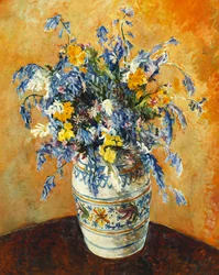 Campanule e Narcisi in un Vaso Decorato