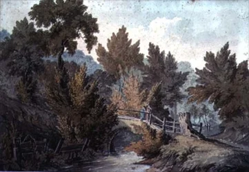 Paesaggio con ponte e ruscello