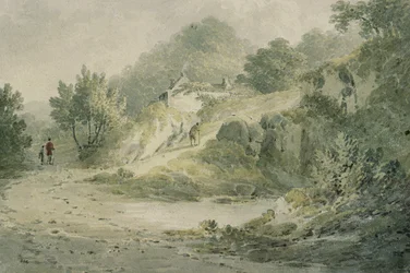 Vista vicino a Halifax. Un sentiero con cottage su un pendio