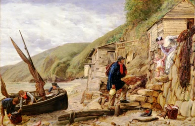Benvenuto, Bonny Boat! Il ritorno del pescatore, scena a Clovelly, North Devon, 1856