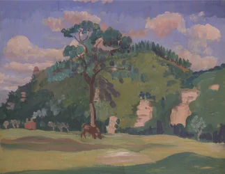 Paesaggio con un cavallo al pascolo