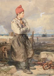 Scena della costa francese con ragazzo pescatore