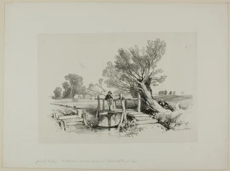 Paesaggio con ragazzo che pesca
