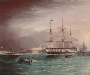 La U.S.S. Pennsylvania trainata all
