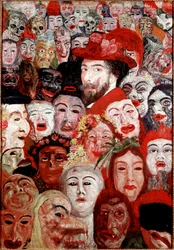 Autoritratto con maschere dipinto da James Ensor (1860-1949) 1899 Dim. 120x180 cm Collezione privata