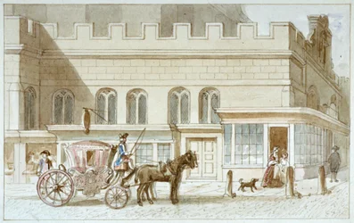 Vetrine vicino a St Dunstan-in-the-West, Fleet Street, Città di Londra, 1820